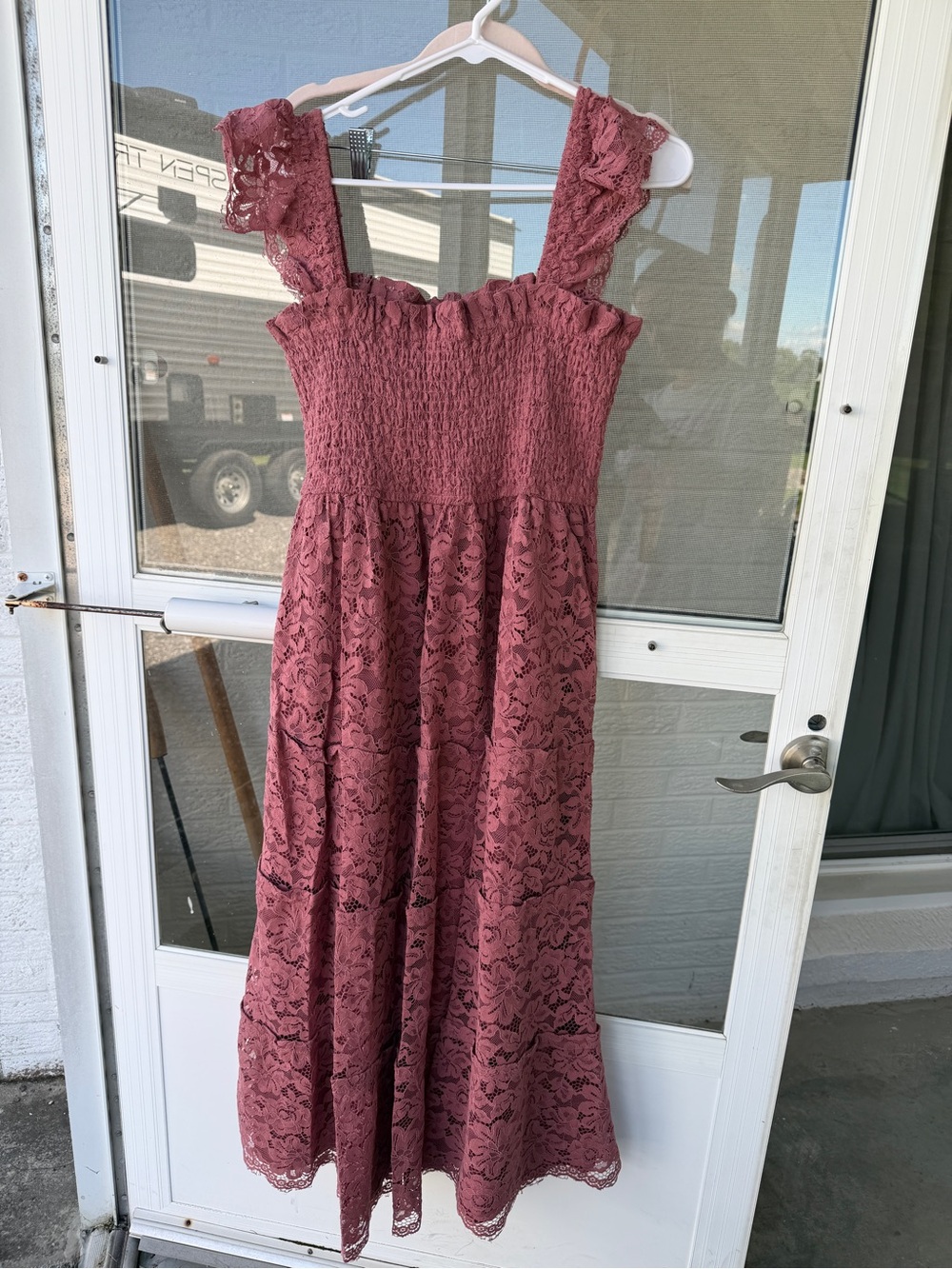Altar'd State Lace Maxi Dress in Dusty Mauve
